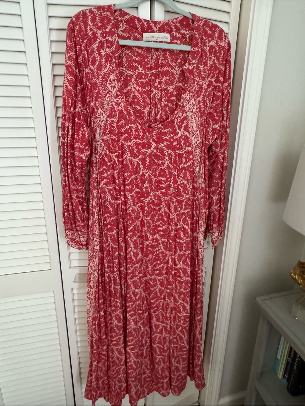 Natalie Martin Coral-Red Printed Midi Dress